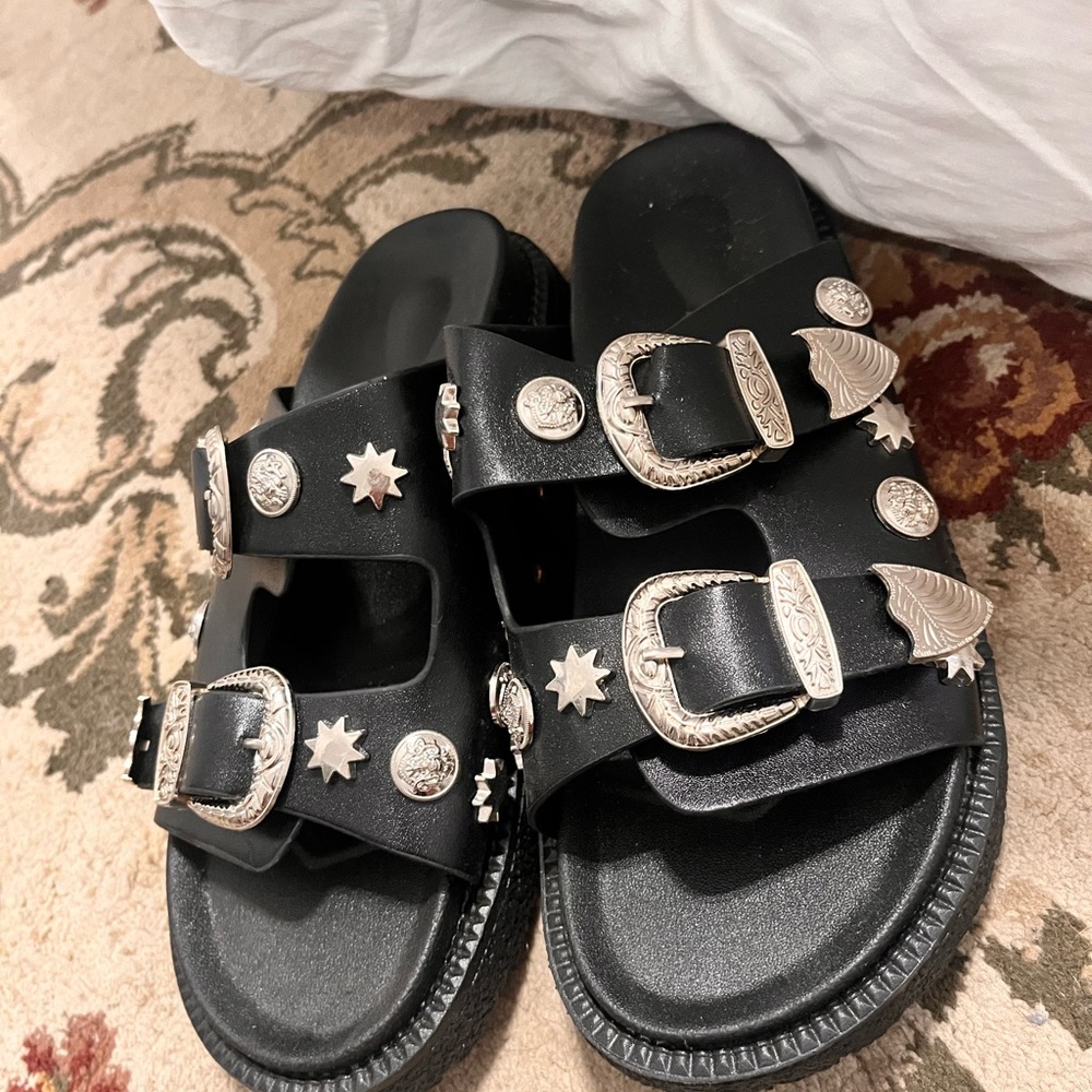 Black Sandals with Silver Buckles